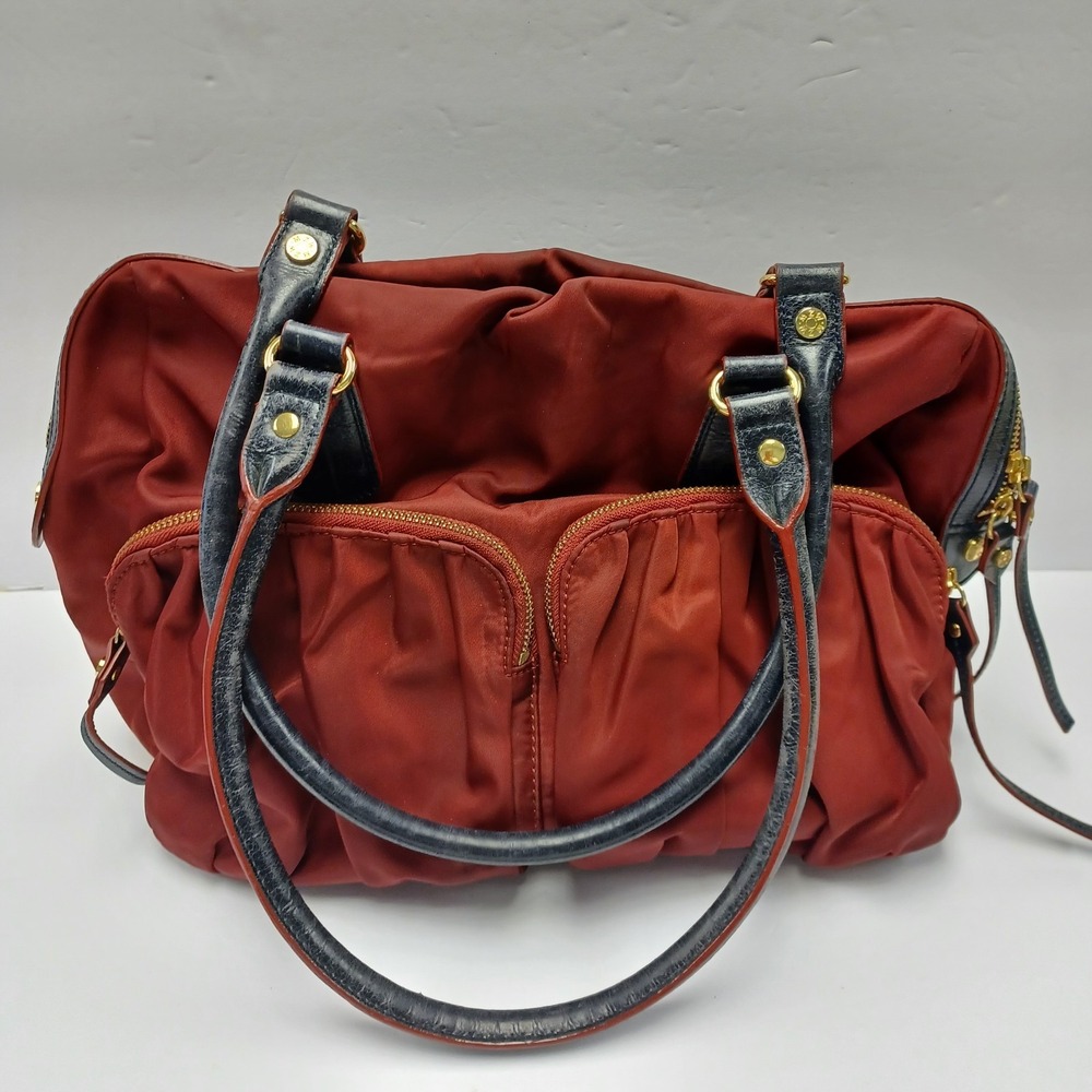 MZ WALLACE Jane Shoulder Bag Dawn Burgundy Nylon Red Lining With Small Wallet